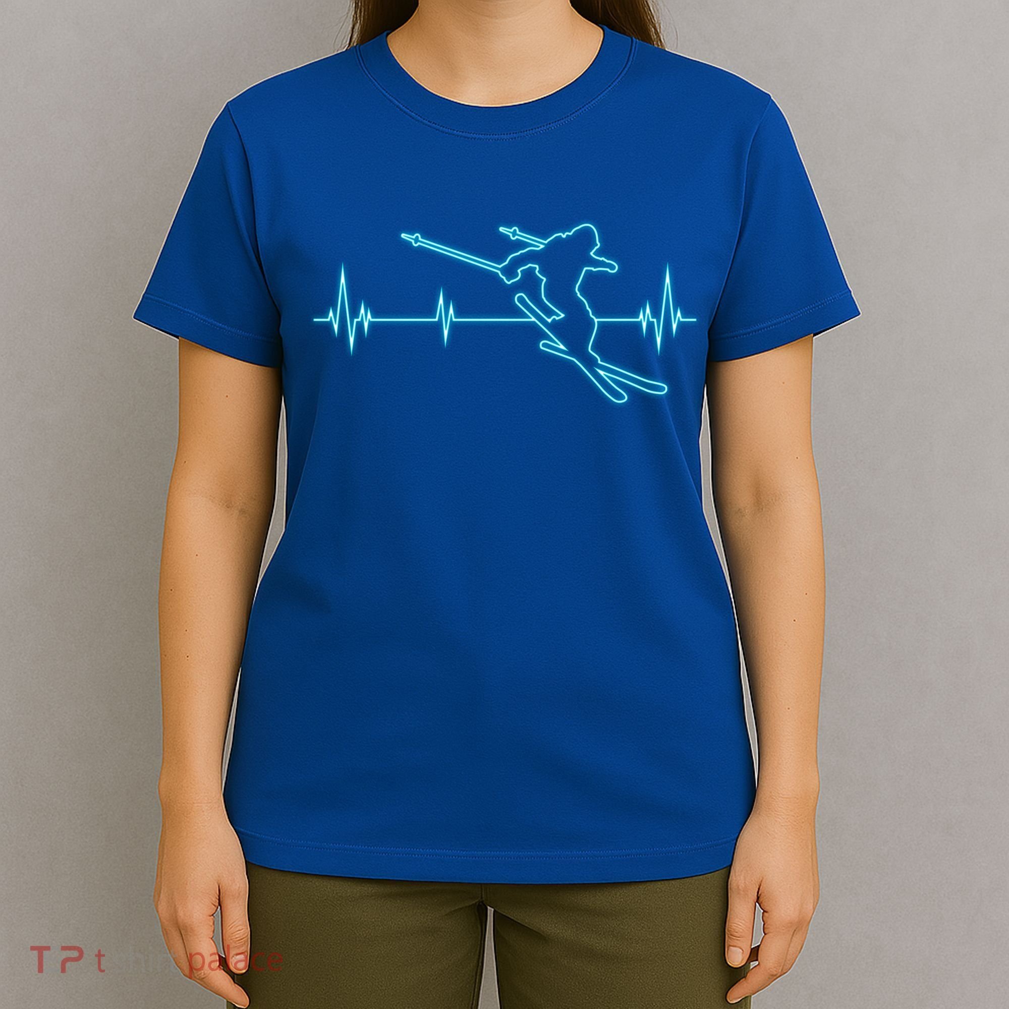 Ski Cool Gift Skiing Heartbeat Tee Skier Cool Gift Skiing Lover Gift T-Shirt
