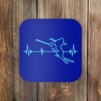 Ski Cool Gift Skiing Heartbeat Tee Skier Cool Gift Skiing Lover Gift Coaster thumb 0