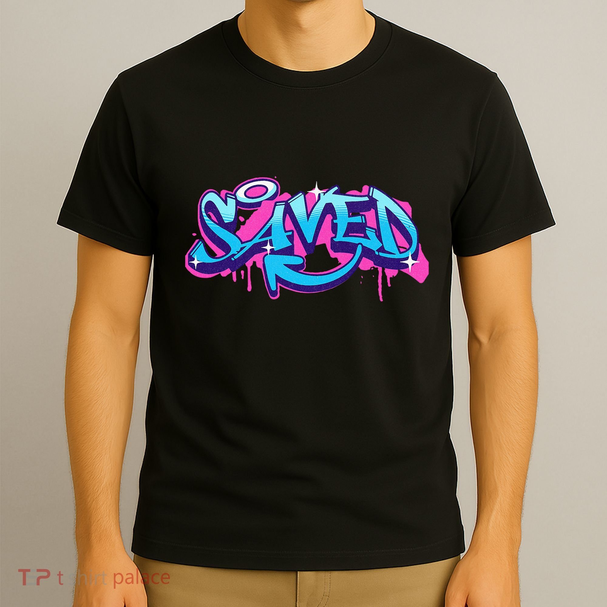 Saved Christian Graffiti Art Retro 80S 90s T-Shirt