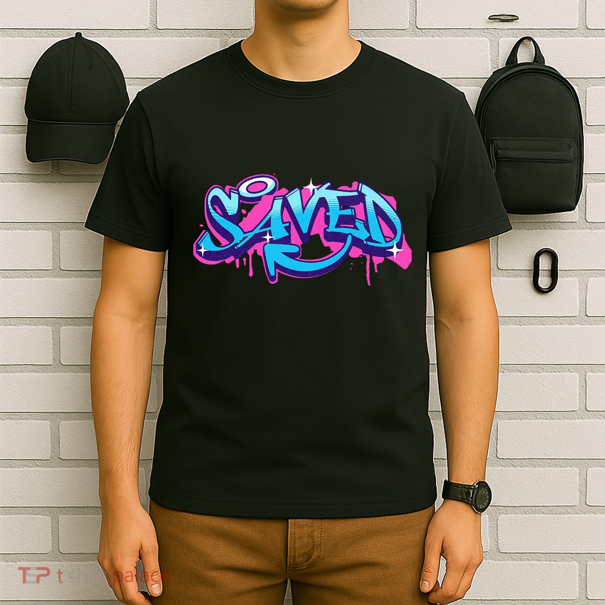 Saved Christian Graffiti Art Retro 80S 90s T-Shirt