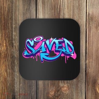 Saved Christian Graffiti Art Retro 80S 90s Coaster