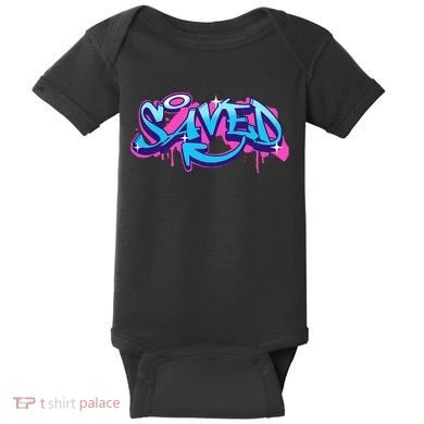 Saved Christian Graffiti Art Retro 80S 90s Baby Bodysuit