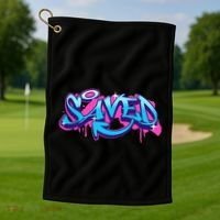 Saved Christian Graffiti Art Retro 80S 90s Golf Towel thumb 1