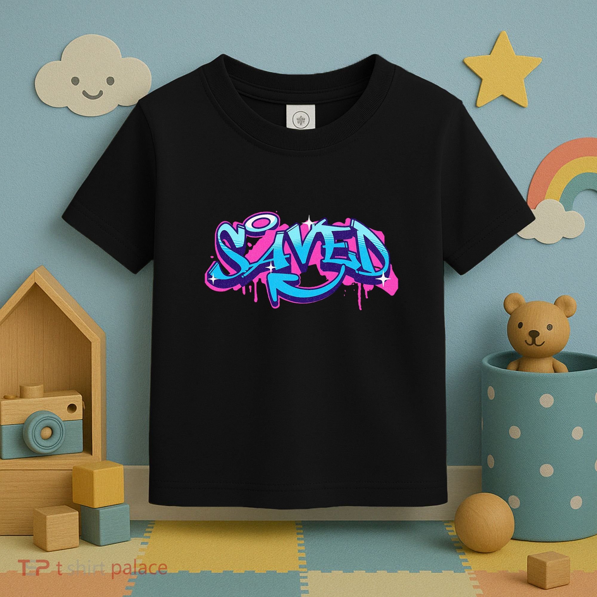 Saved Christian Graffiti Art Retro 80S 90s Toddler T-Shirt
