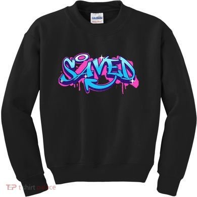 Saved Christian Graffiti Art Retro 80S 90s Kids Sweatshirt