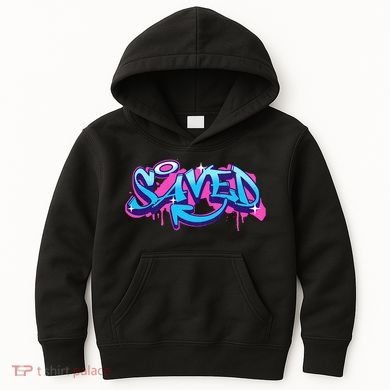 Saved Christian Graffiti Art Retro 80S 90s Kids Hoodie