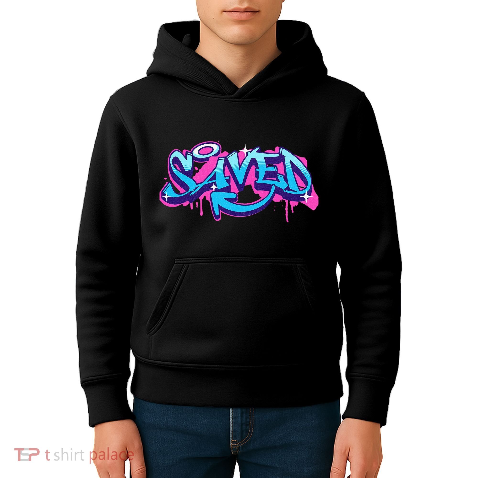 Saved Christian Graffiti Art Retro 80S 90s Kids Hoodie