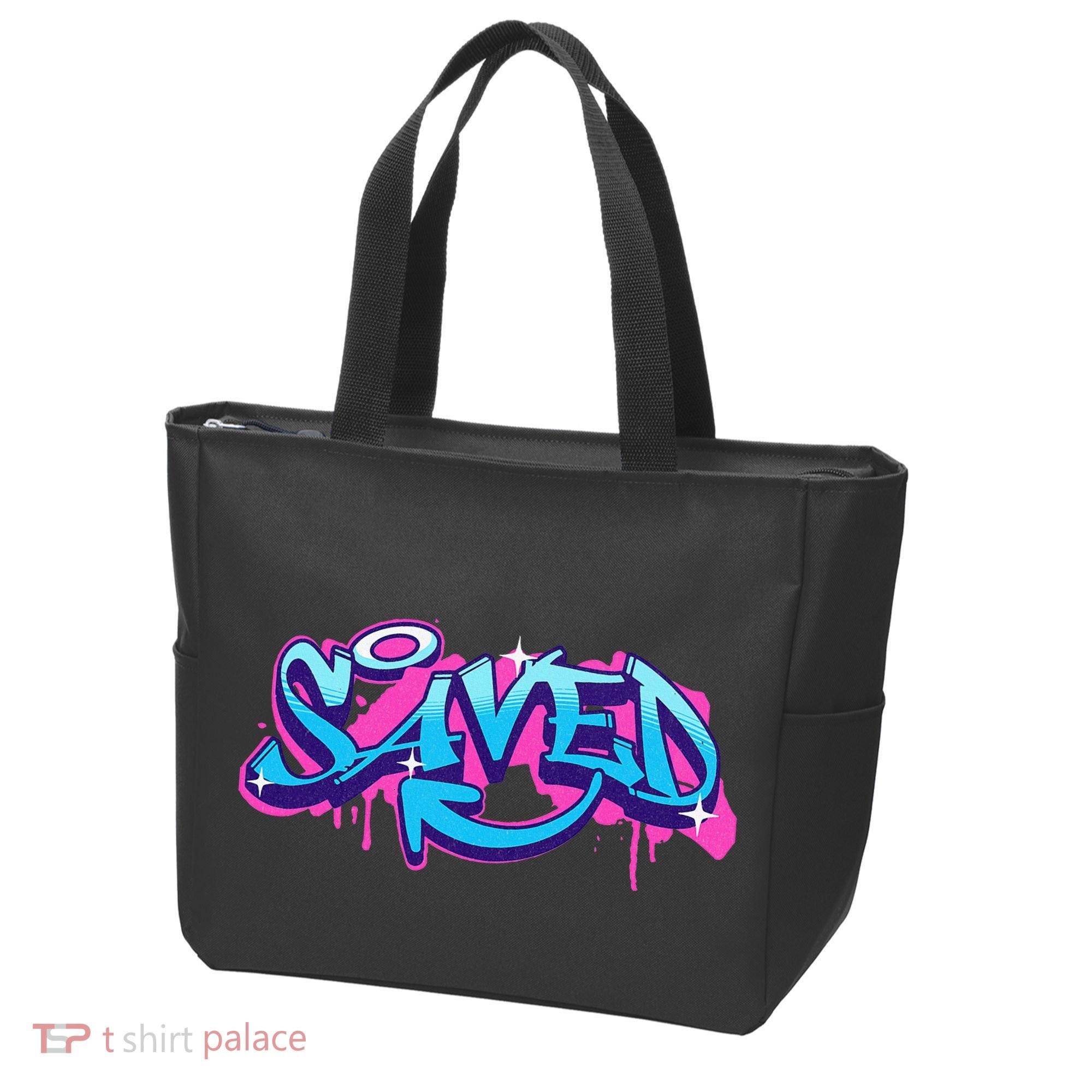 Saved Christian Graffiti Art Retro 80S 90s Tote Bag