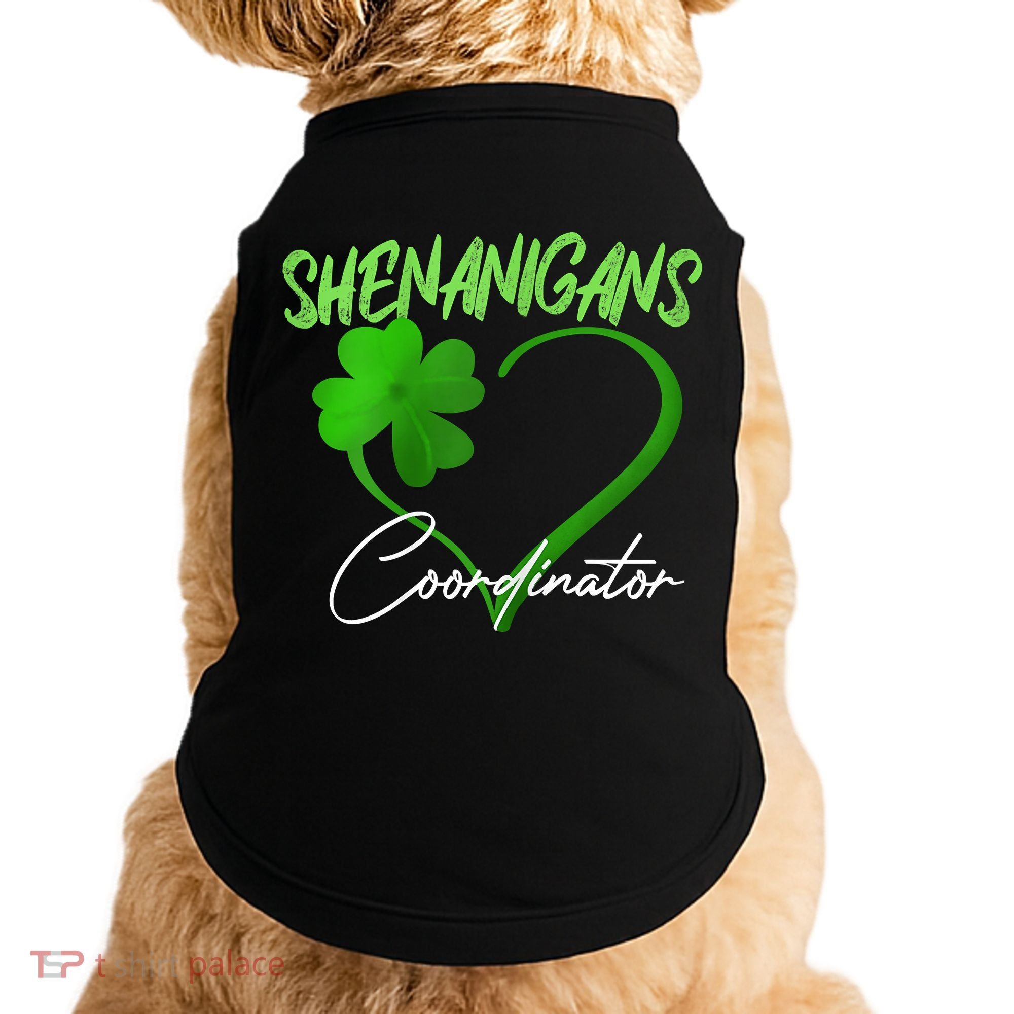 Shenanigans Coordinator Green Heart Shamrock St Patricks Day Doggie Tank