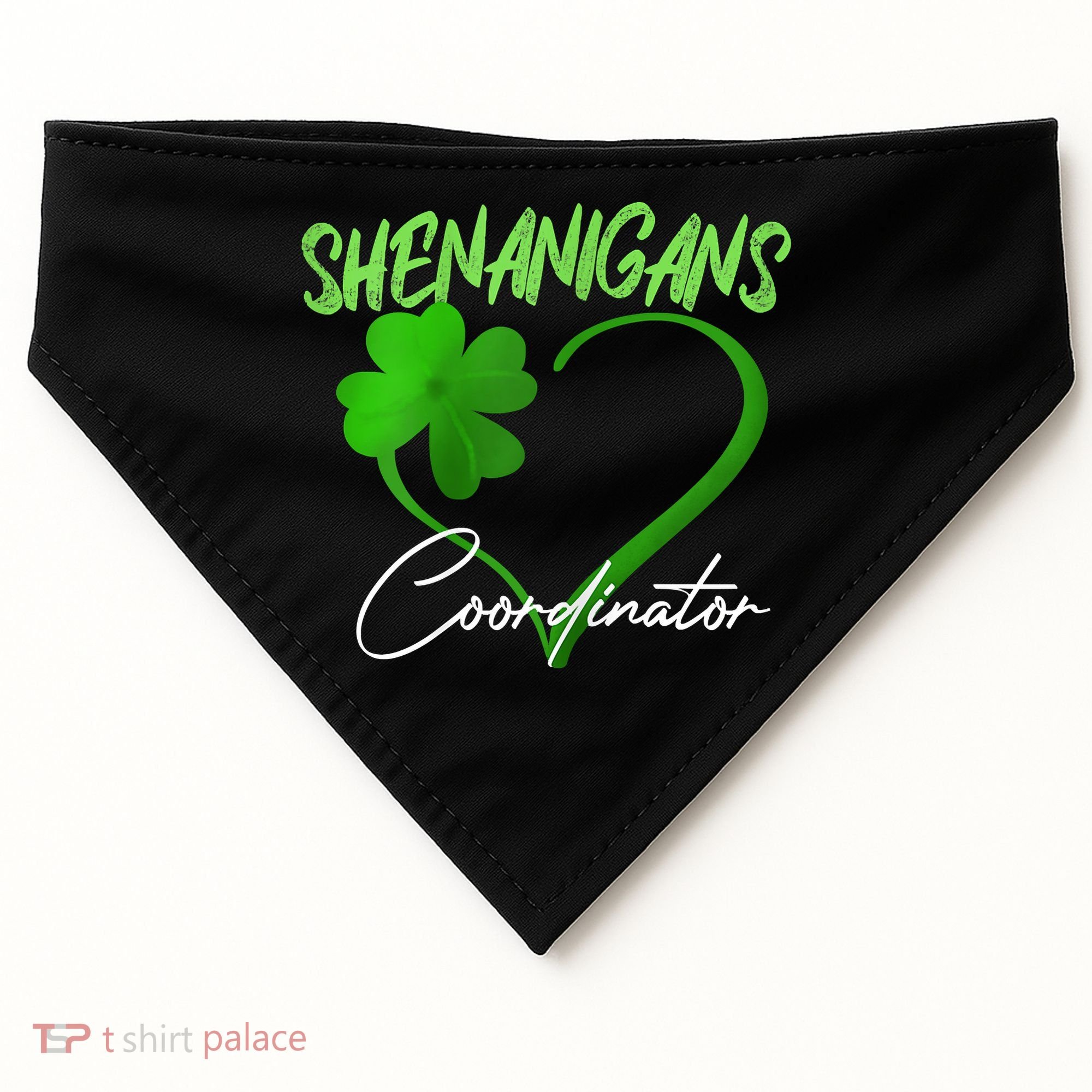 Shenanigans Coordinator Green Heart Shamrock St Patricks Day USA-Made Doggie Bandana