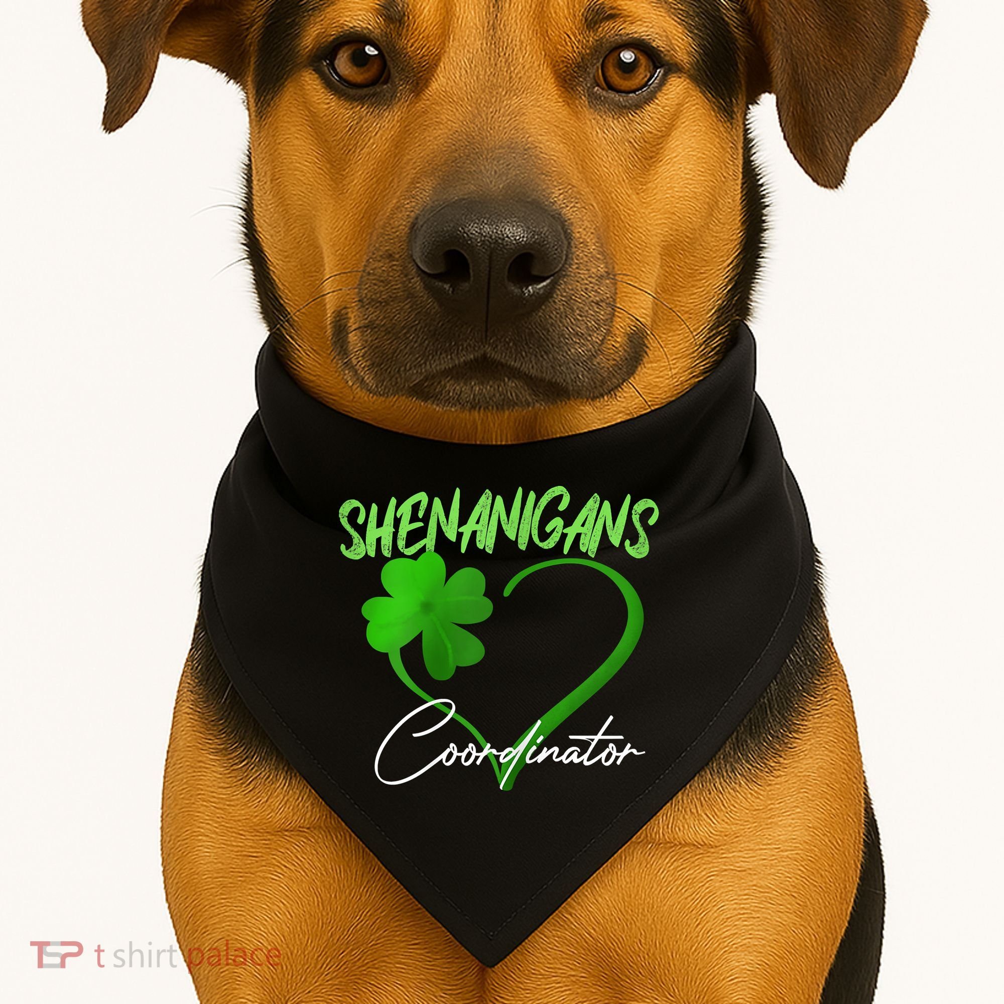 Shenanigans Coordinator Green Heart Shamrock St Patricks Day USA-Made Doggie Bandana