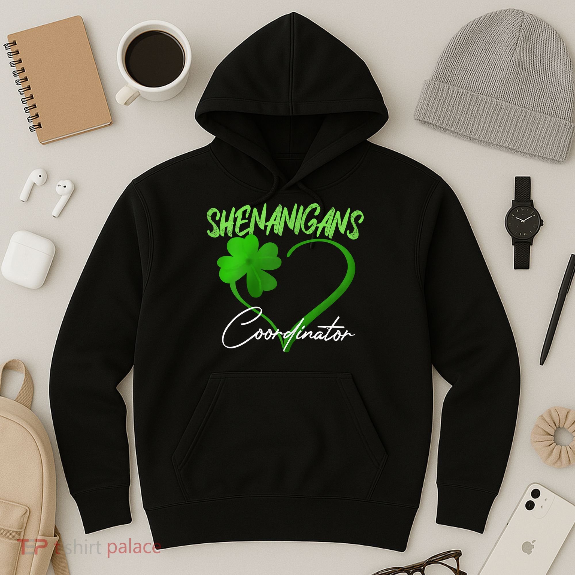 Shenanigans Coordinator Green Heart Shamrock St Patricks Day Hoodie