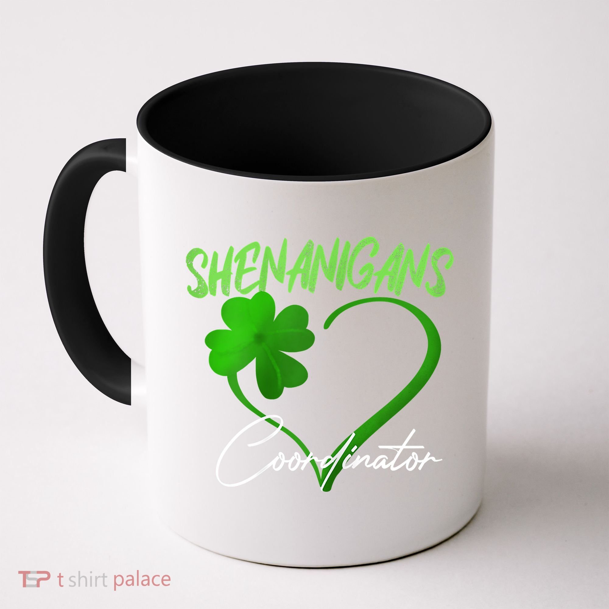 Shenanigans Coordinator Green Heart Shamrock St Patricks Day Coffee Mug