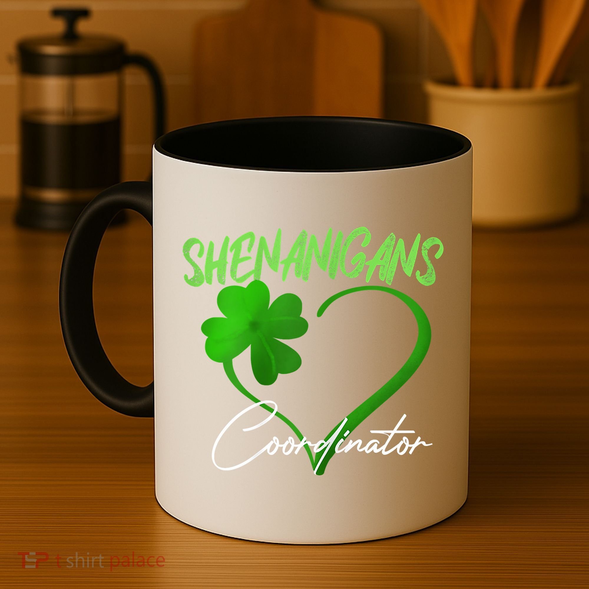 Shenanigans Coordinator Green Heart Shamrock St Patricks Day Coffee Mug