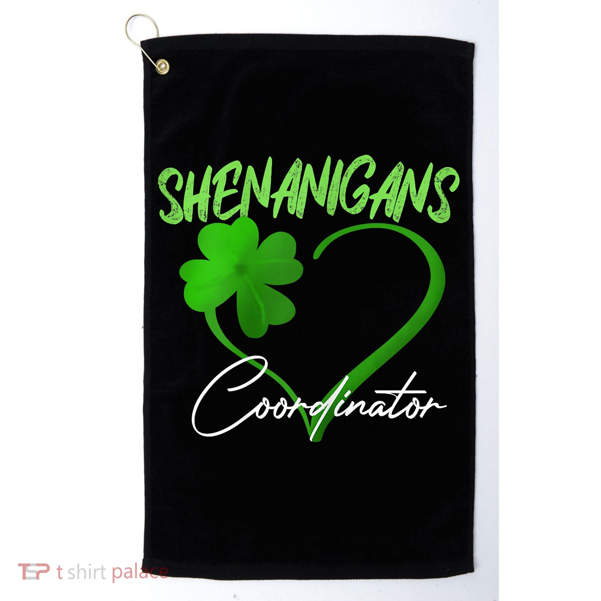 Shenanigans Coordinator Green Heart Shamrock St Patricks Day Golf Towel