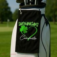 Shenanigans Coordinator Green Heart Shamrock St Patricks Day Golf Towel thumb 2