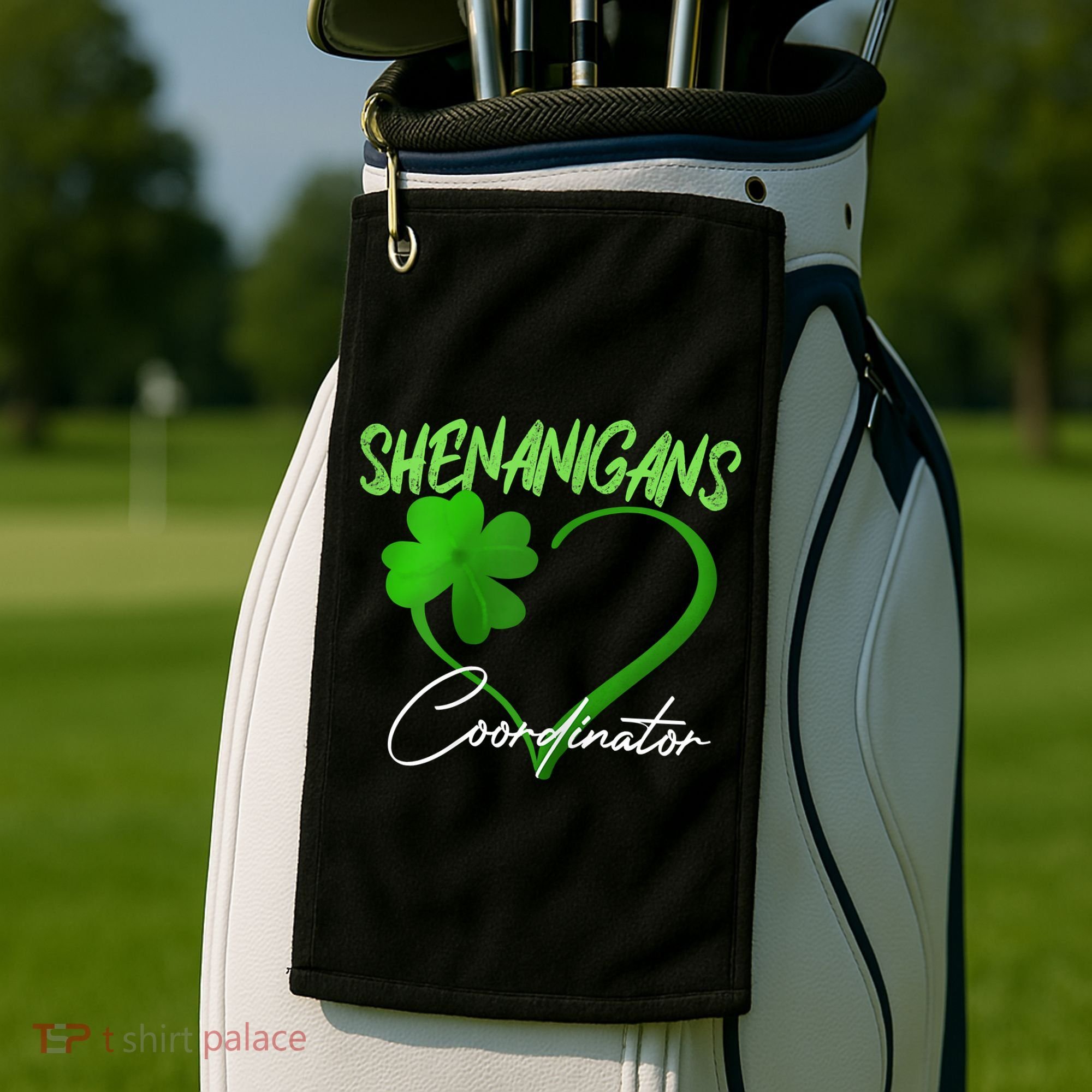 Shenanigans Coordinator Green Heart Shamrock St Patricks Day Golf Towel