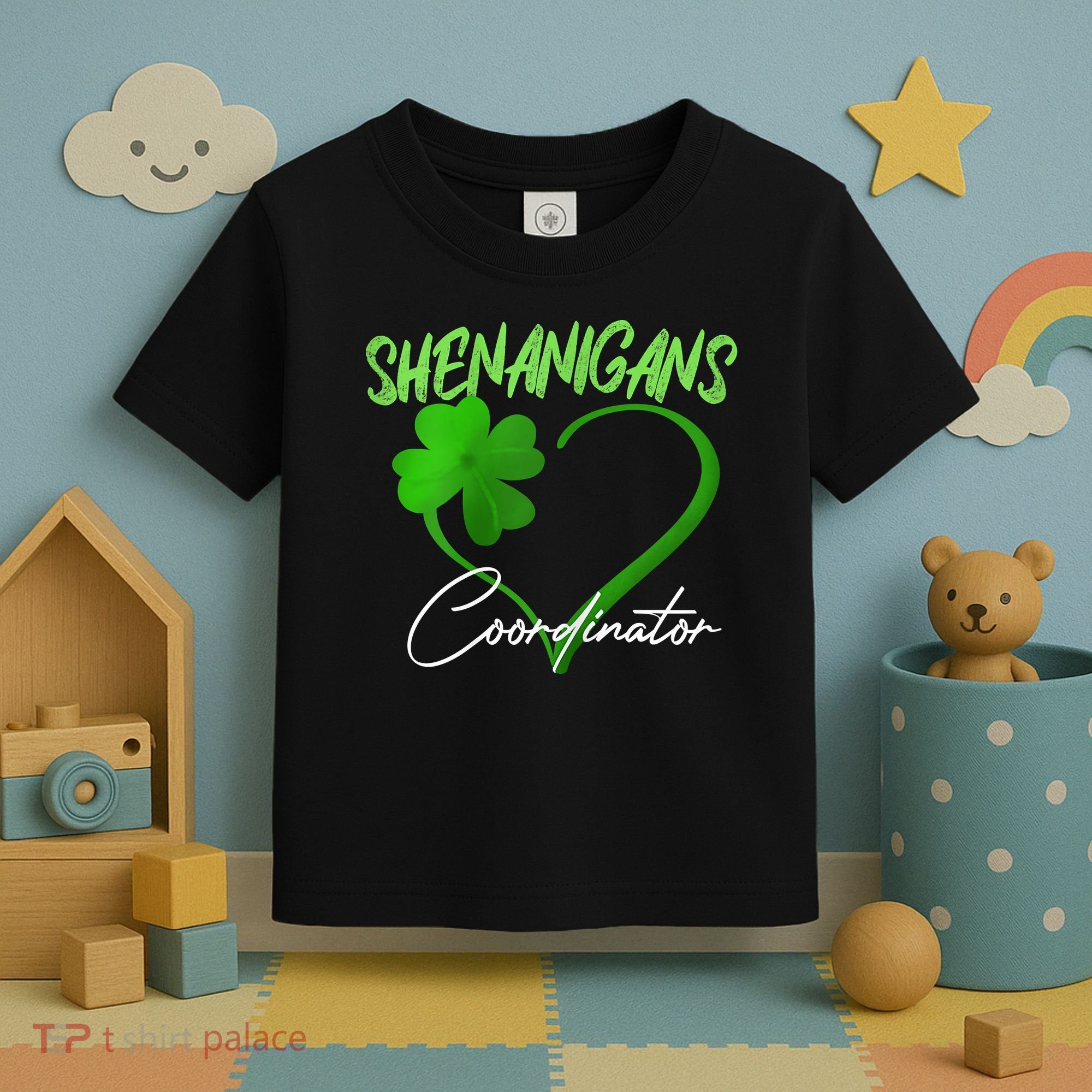 Shenanigans Coordinator Green Heart Shamrock St Patricks Day Toddler T-Shirt