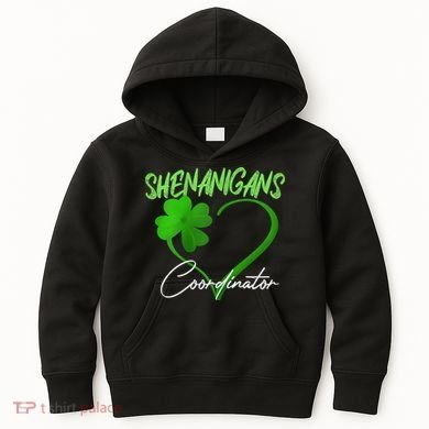 Shenanigans Coordinator Green Heart Shamrock St Patricks Day Kids Hoodie