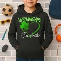 Shenanigans Coordinator Green Heart Shamrock St Patricks Day Kids Hoodie thumb 2