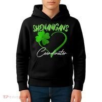 Shenanigans Coordinator Green Heart Shamrock St Patricks Day Kids Hoodie thumb 4