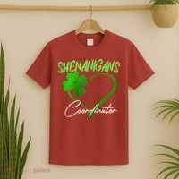Shenanigans Coordinator Green Heart Shamrock St Patricks Day T-Shirt thumb 2