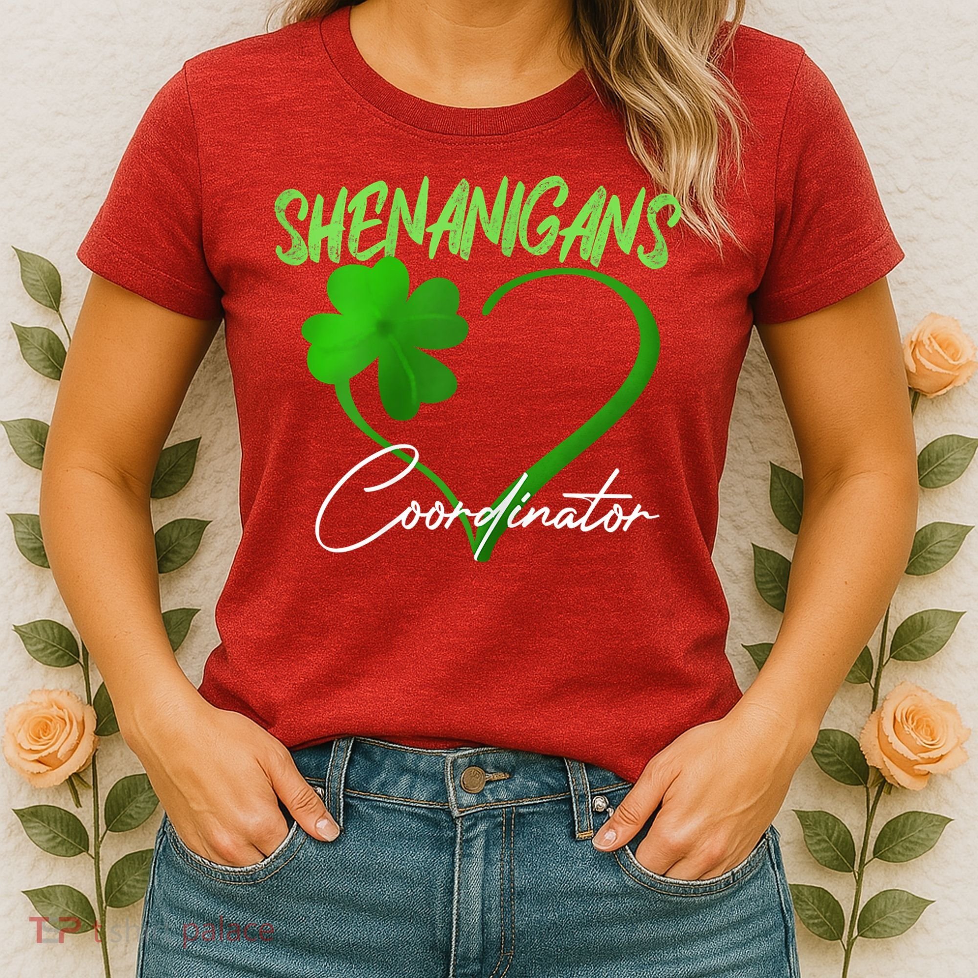 Shenanigans Coordinator Green Heart Shamrock St Patricks Day Women's T-Shirt