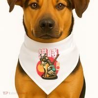 Samurai Cat Graphic USA-Made Doggie Bandana thumb 1
