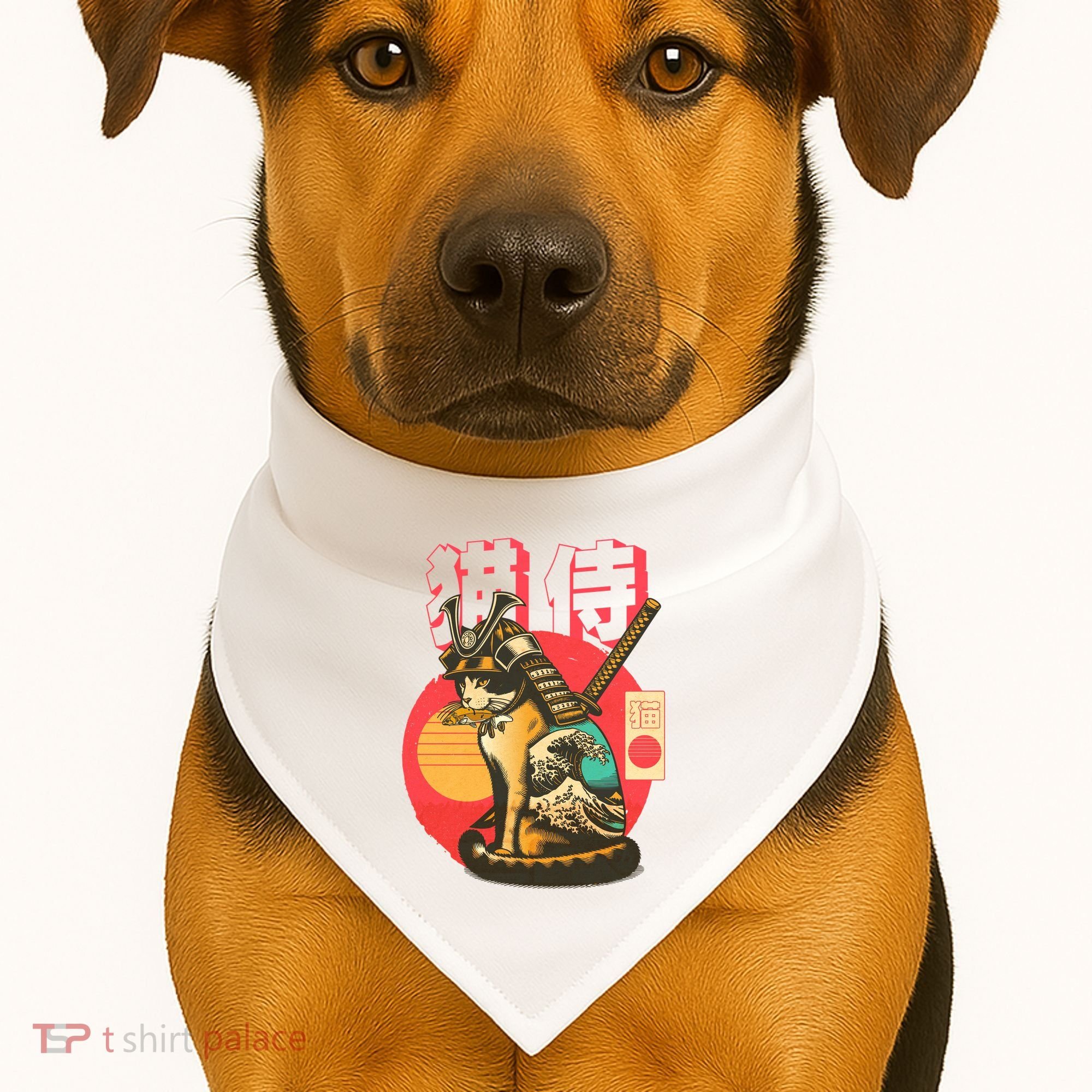 Samurai Cat Graphic USA-Made Doggie Bandana