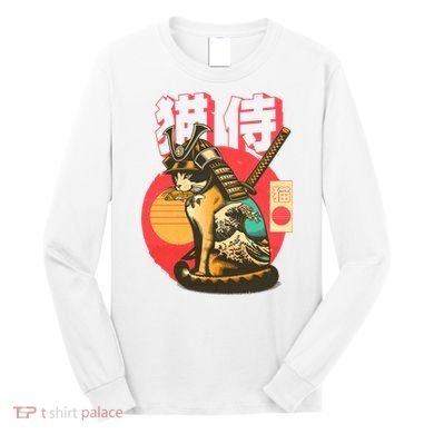 Samurai Cat Graphic Long Sleeve Shirt