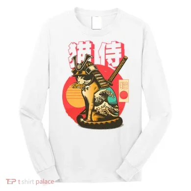 Samurai Cat Graphic Long Sleeve Shirt