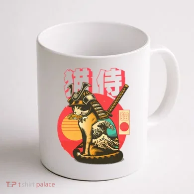 Samurai Cat Graphic Coffee Mug back