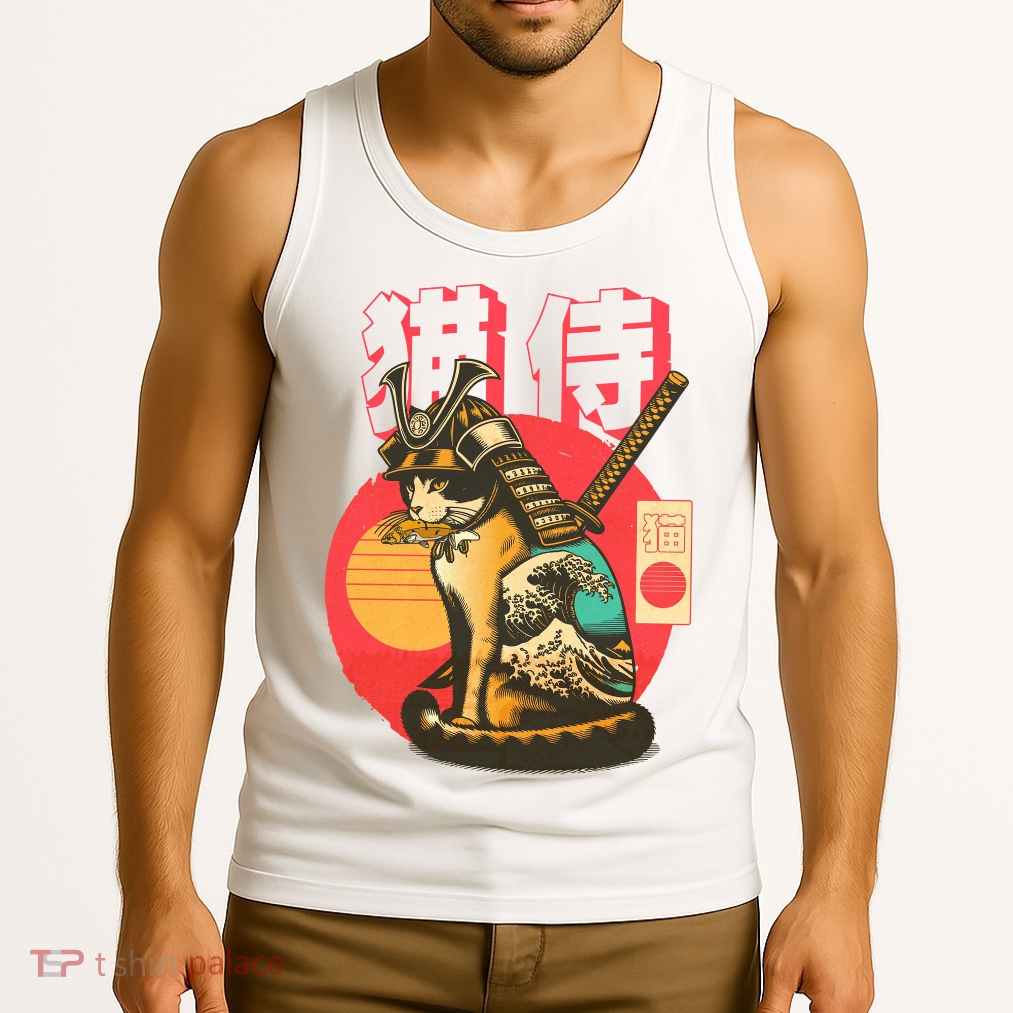 Samurai Cat Graphic Tank Top