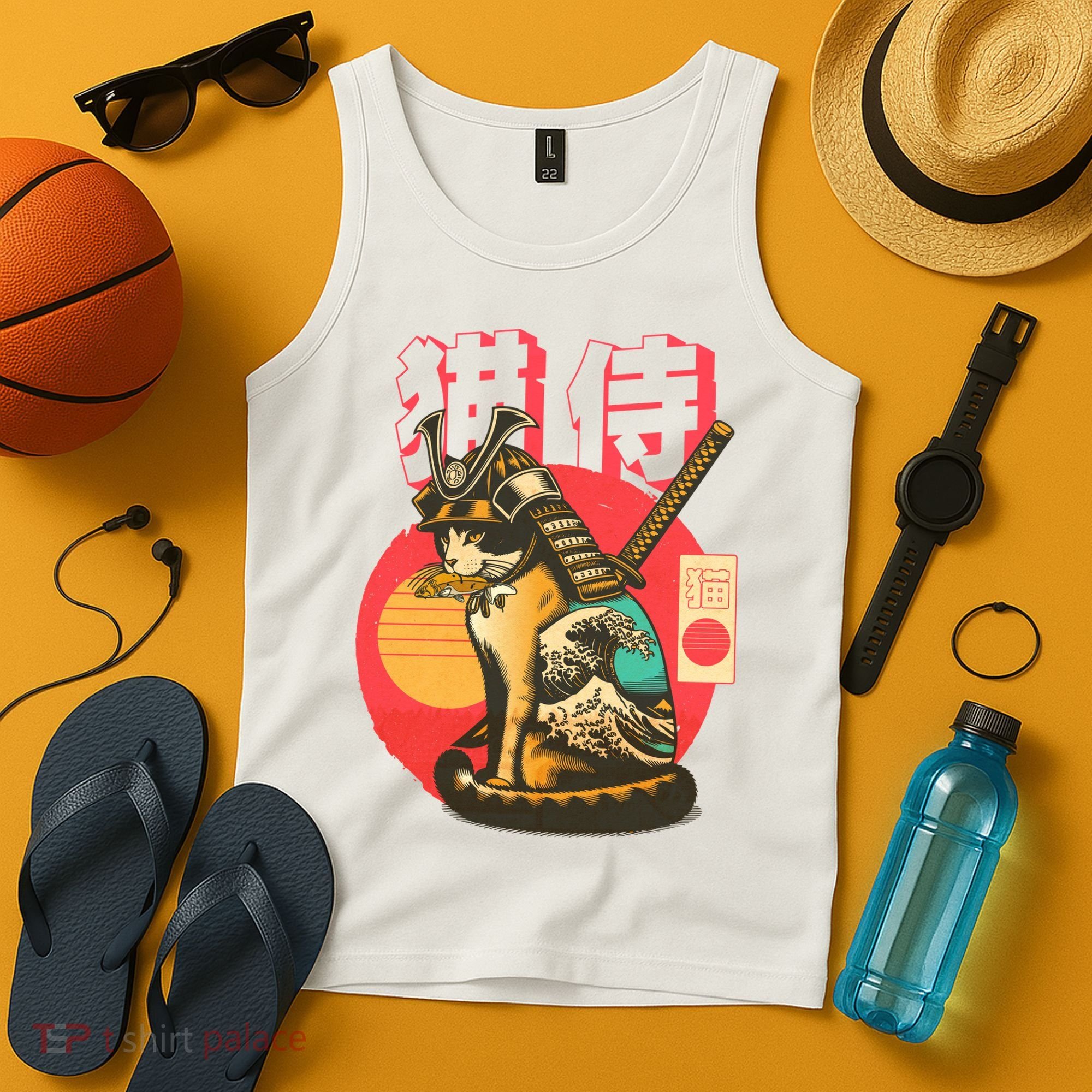 Samurai Cat Graphic Tank Top