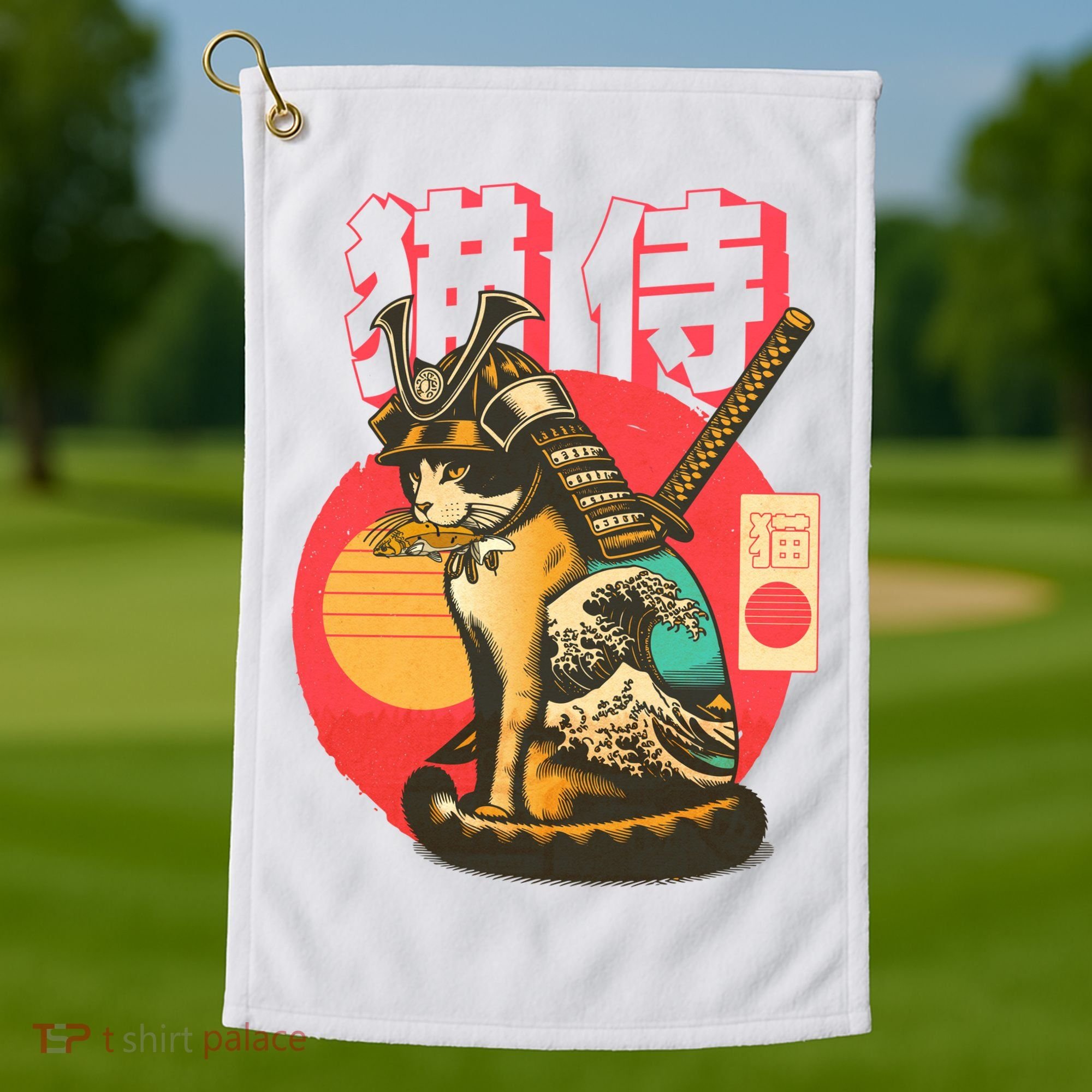 Samurai Cat Graphic Golf Towel