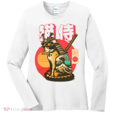Samurai Cat Graphic Women's Long Sleeve Shirt