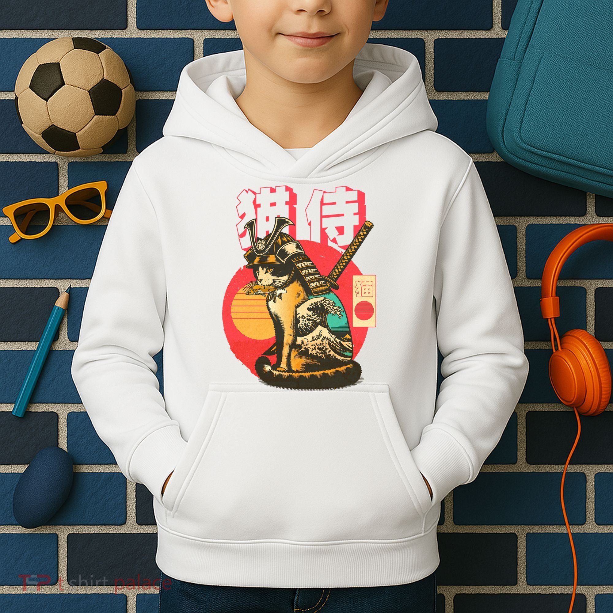 Samurai Cat Graphic Kids Hoodie