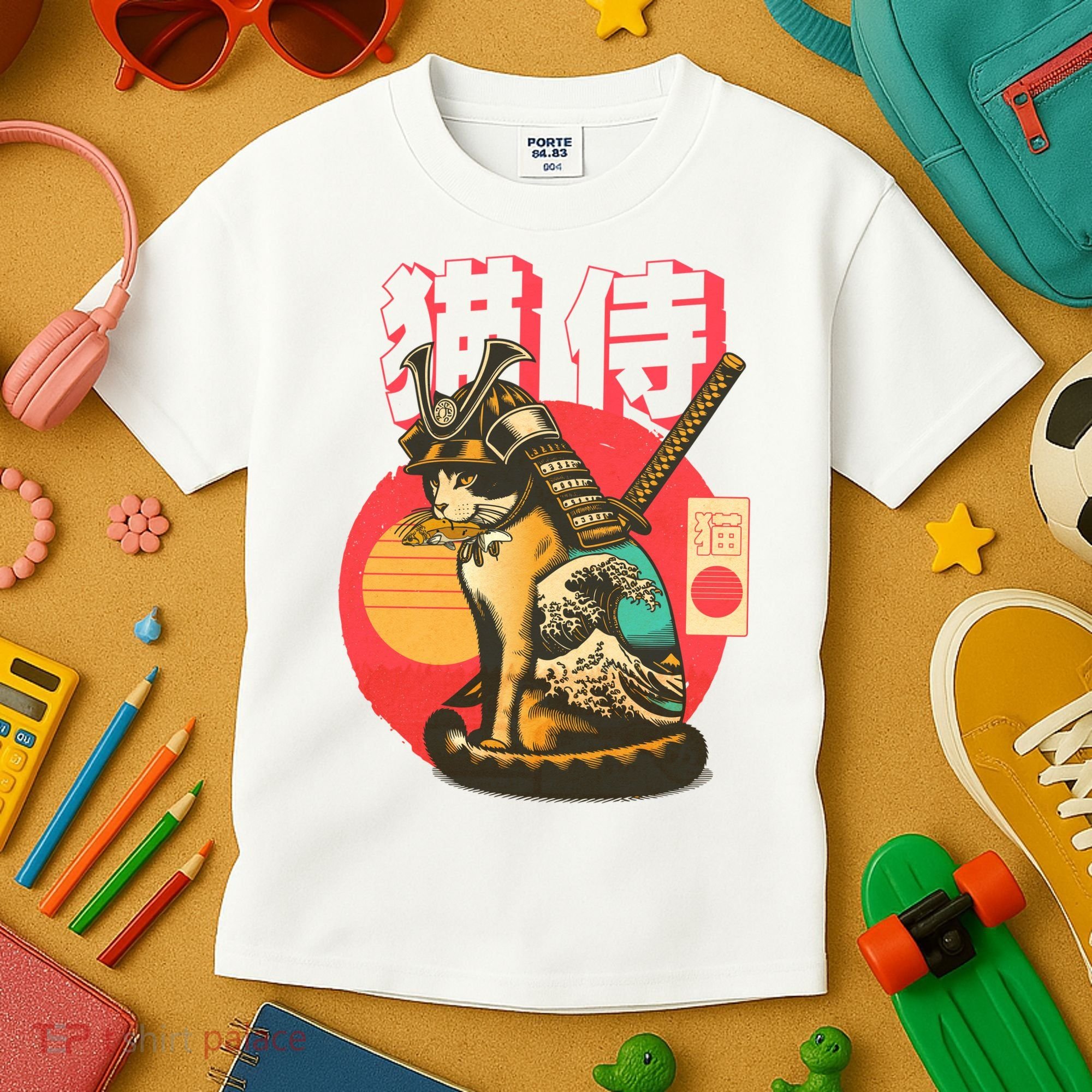 Samurai Cat Graphic Kids T-Shirt