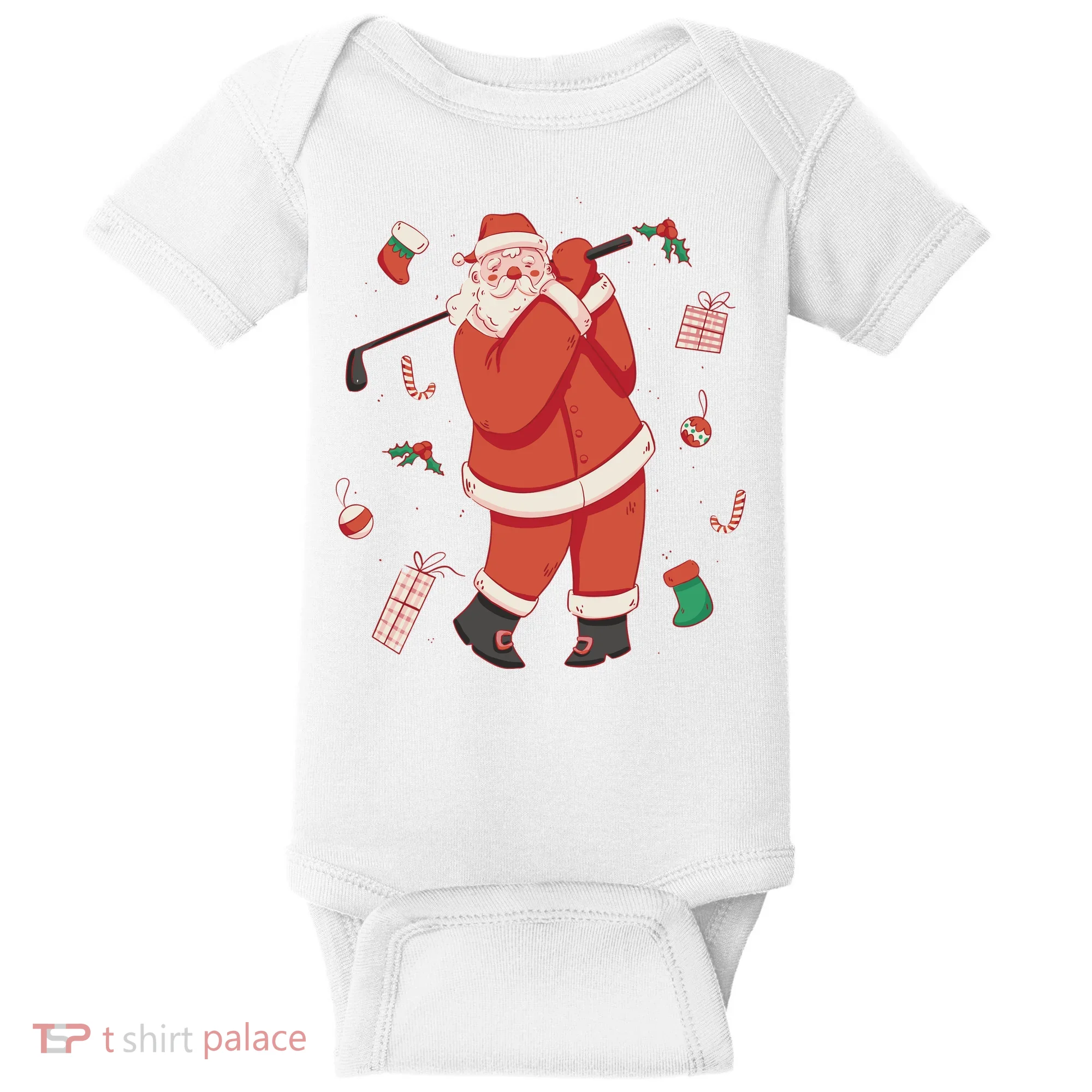 Santa Claus Golf Lover Holiday Baby Bodysuit