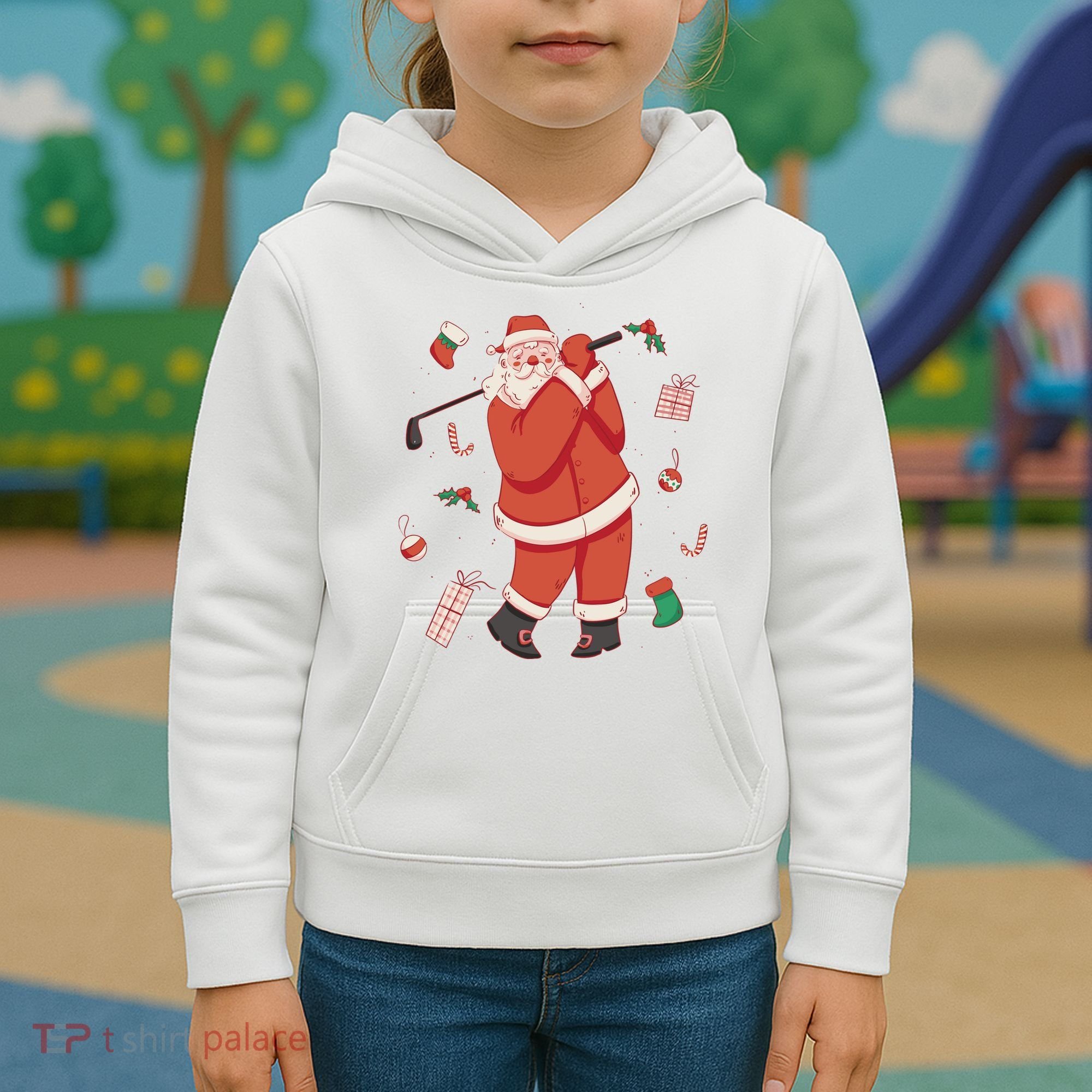 Santa Claus Golf Lover Holiday Kids Hoodie