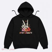 Stay Creepy Hallowen Pumpkin Skeleton Bone Hand Hoodie thumb 0