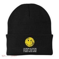 Smiling Cant Hear A Word Funny Deaf Old People Joke Beanie thumb 0