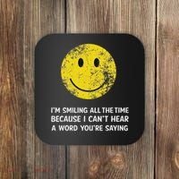 Smiling Cant Hear A Word Funny Deaf Old People Joke Coaster thumb 0