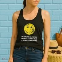 Smiling Cant Hear A Word Funny Deaf Old People Joke Women's Tank Top thumb 2