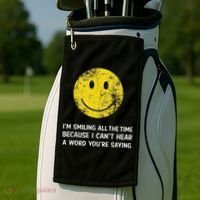 Smiling Cant Hear A Word Funny Deaf Old People Joke Golf Towel thumb 2