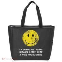 Smiling Cant Hear A Word Funny Deaf Old People Joke Tote Bag thumb 0