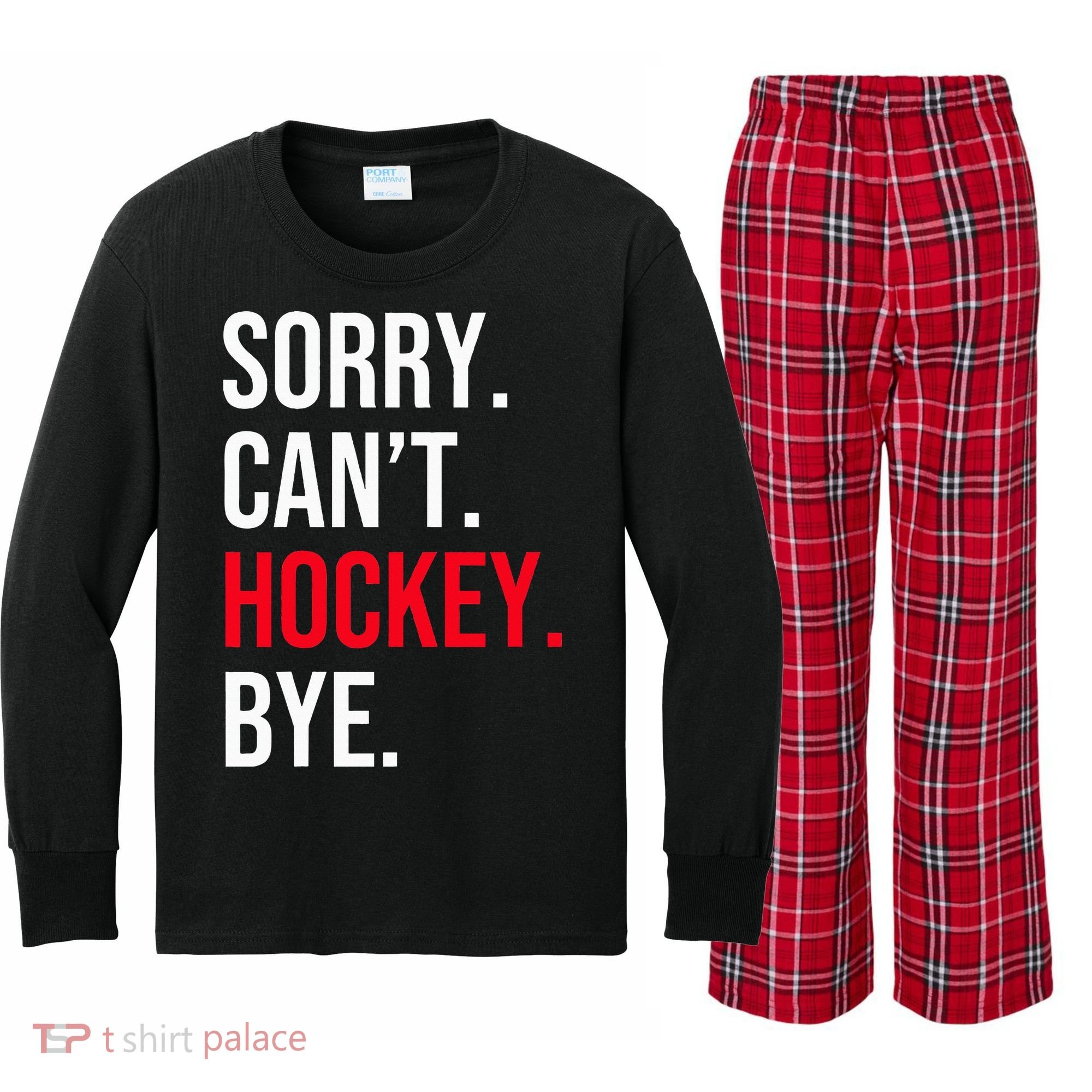Sorry Can't Hockey Bye Kids Long Sleeve Plaid Pajama Set