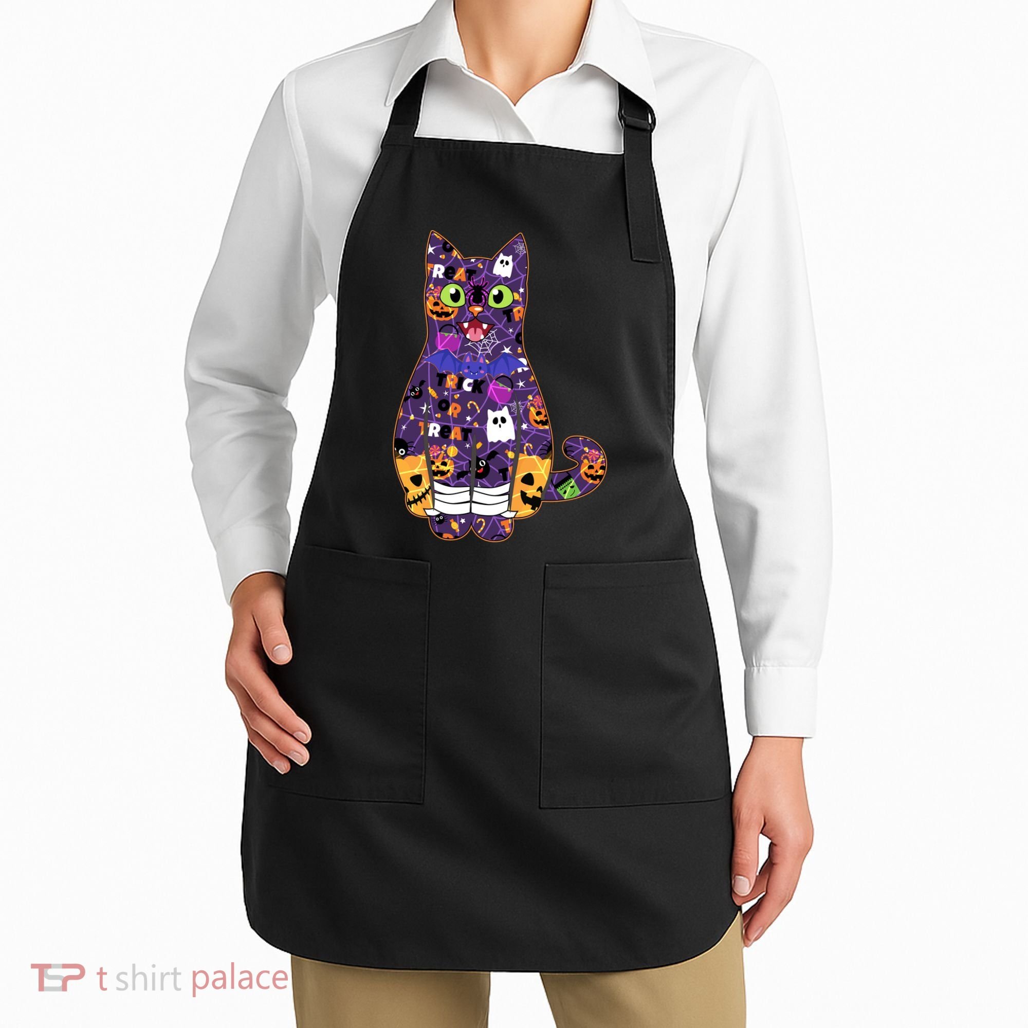 Spooky Cute Halloween Pattern Kitty Cat Apron