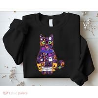 Spooky Cute Halloween Pattern Kitty Cat Sweatshirt thumb 2