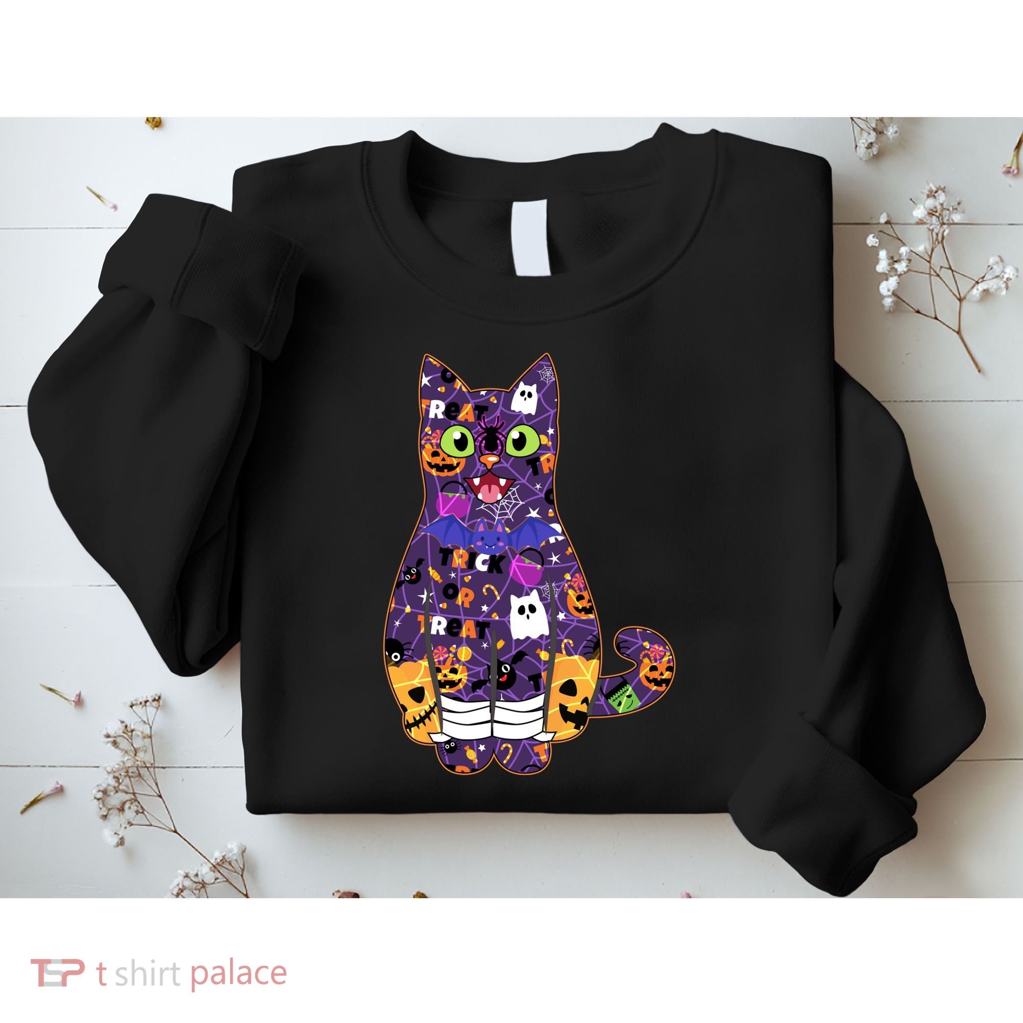 Spooky Cute Halloween Pattern Kitty Cat Sweatshirt